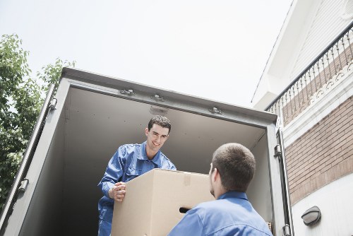 Business relocation equipment and office furniture prepared for transport